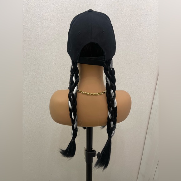 Baseball Cap Hat Wig with Long Braided Synthetic Hair Extension 25" Braided Pony - Picture 8 of 12